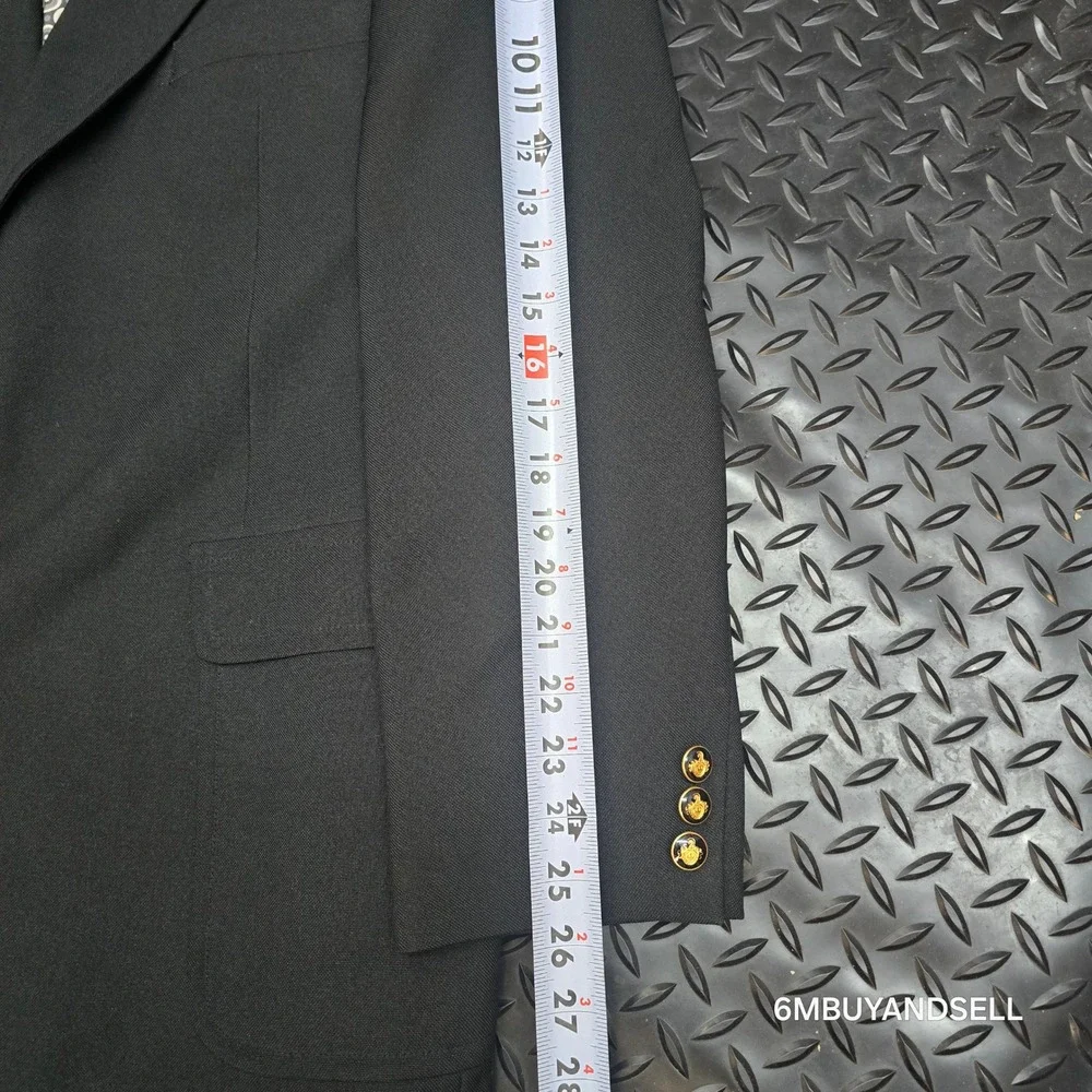 Vintage The Knack Wool Blazer Mens Black Gold Crest Buttons Union Made USA 42R